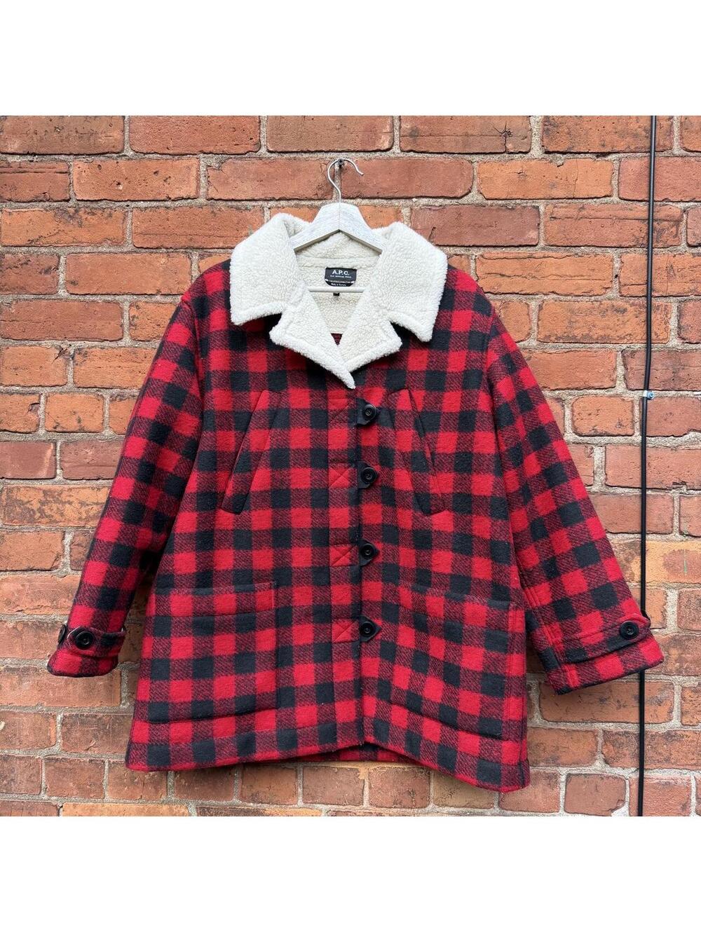 APC flannel Sherpa lined button up trucker jacket 42 L